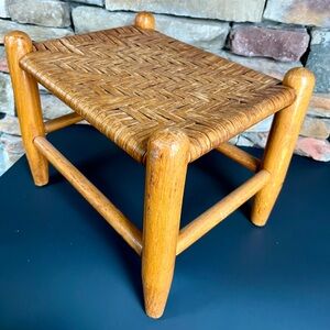 Rattan Woven Wooden Stool Boho Decor Vintage Plant Stand Foot Stool Bohemian
